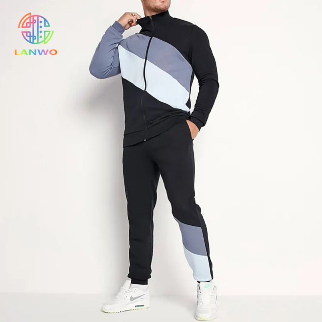 New Arrival Slim Fit 2 Pieces Men Sweatsuit Cotton Custom Design Color Blocks Tracksuits For Men Jogging