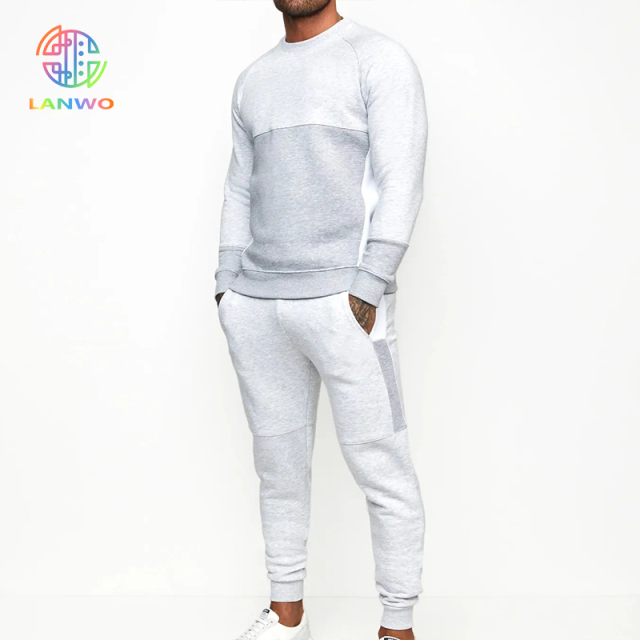 Spring Custom Logo Crew Neck Sweater Cotton Solid Tracksuit Sweatshirt Set Jogging Sweatsuit For Men