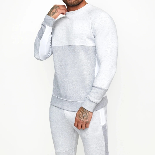 Spring Custom Logo Crew Neck Sweater Cotton Solid Tracksuit Sweatshirt Set Jogging Sweatsuit For Men