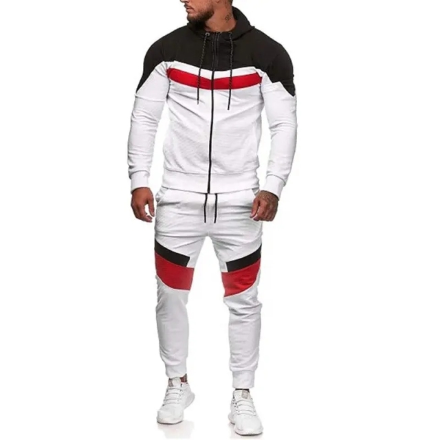 Spring And Winter Men's Color Block Tracksuit Set Sweatshirt Jogger Sweatpants Casual Warm Sports Suit