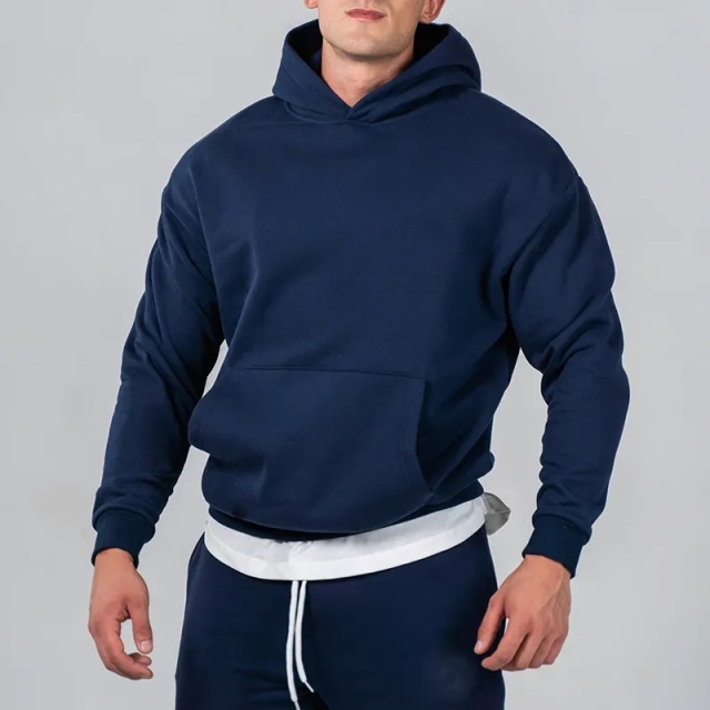 Men Gym Tracksuits Dark Blue Boxy Fit Hoodies Gym Joggers 2 Pieces Sweatsuits For Men