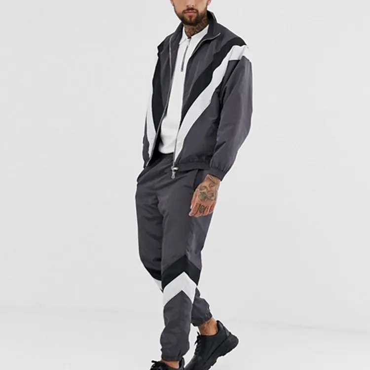 Custom Tracksuit Nylon Ripstop Contrast Stripe Jogging Suits Wholesale Color Block Track Suit