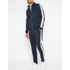 Custom Made Sweatsuit With Side Stripe Sublimated Work Tracksuit /navy Blue Sweat Suit For Men