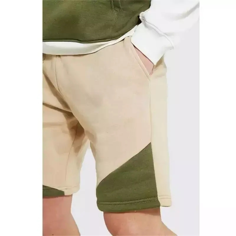 100%cotton Color Block Men's Kangaroo Pocket Hoodie And Shorts Set Casual Loose Men's Sweatsuits