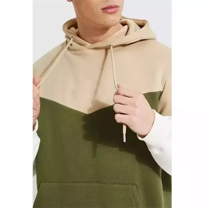 100%cotton Color Block Men's Kangaroo Pocket Hoodie And Shorts Set Casual Loose Men's Sweatsuits