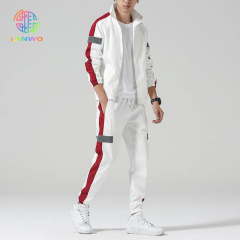 Private Label 2 Piece Jogger Sets White Polyester Track Suit Custom Mens Reflective Tracksuits