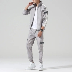 Private Label 2 Piece Jogger Sets White Polyester Track Suit Custom Mens Reflective Tracksuits