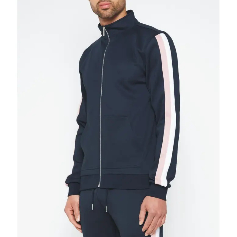 Custom Made Sweatsuit With Side Stripe Sublimated Work Tracksuit /navy Blue Sweat Suit For Men