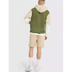 100%cotton Color Block Men's Kangaroo Pocket Hoodie And Shorts Set Casual Loose Men's Sweatsuits