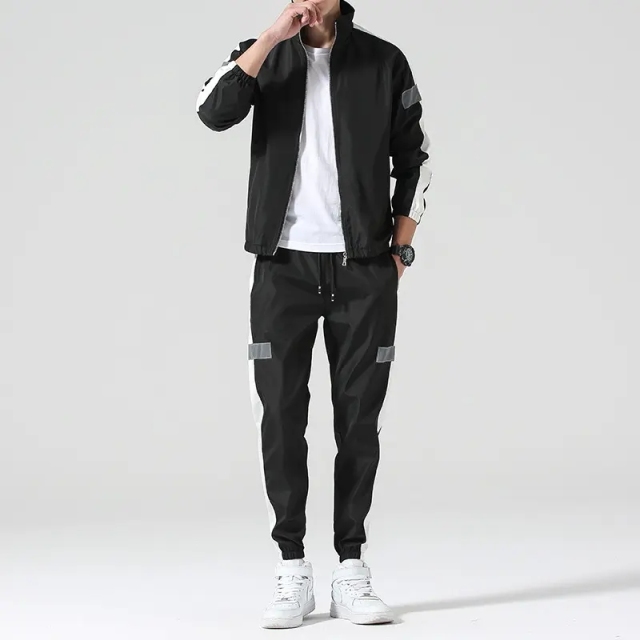 Private Label 2 Piece Jogger Sets White Polyester Track Suit Custom Mens Reflective Tracksuits