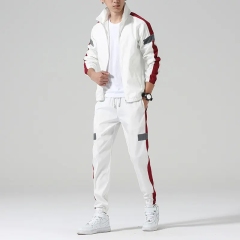 Private Label 2 Piece Jogger Sets White Polyester Track Suit Custom Mens Reflective Tracksuits
