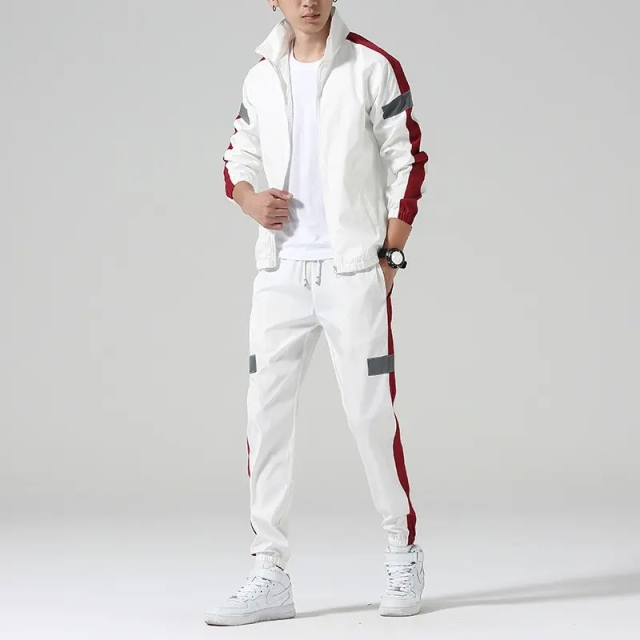 Private Label 2 Piece Jogger Sets White Polyester Track Suit Custom Mens Reflective Tracksuits