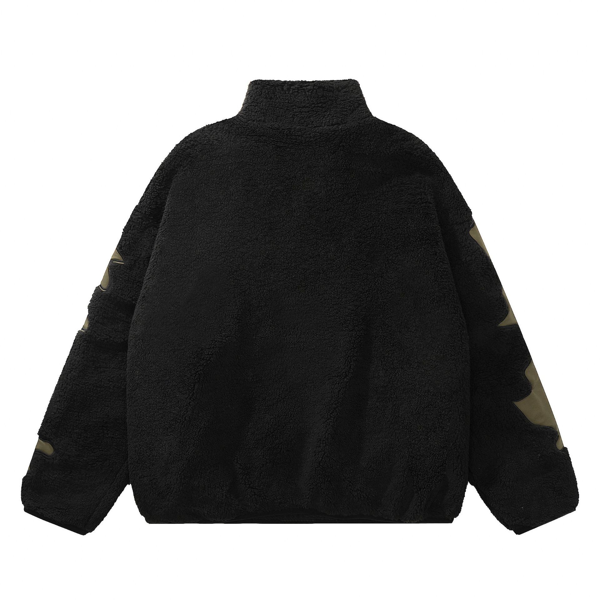 Streetwear retro stand collar cotton coat men's loose oversized lamb wool cotton coat