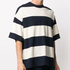 Men's 100% Ringspun Cotton Stripe Jersey Oversized Dropper Shoulder Luxury Quality Plain Streetwear Custom T Shirt