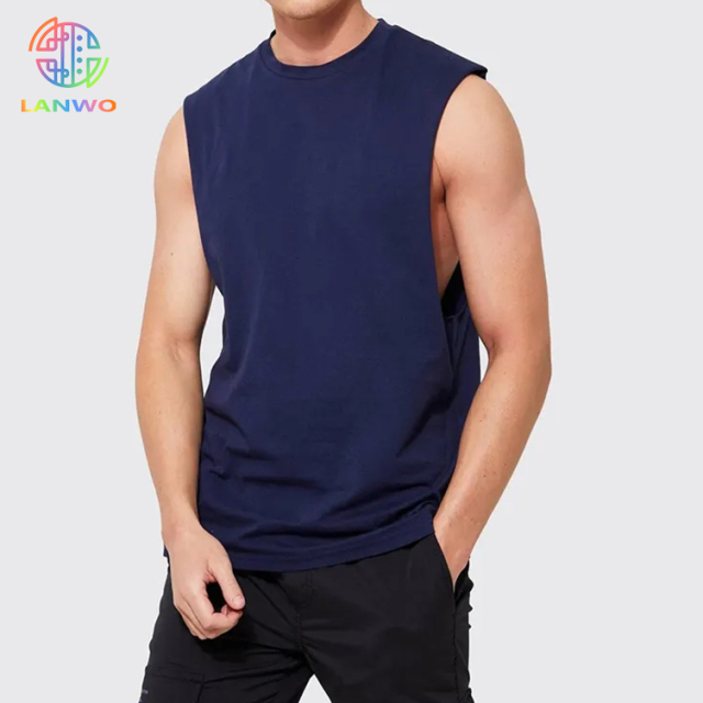 Oem 100% Cotton Custom Made Design Cool Plain Rib Collar Mock Neck Blank Vintage Sleeveless T Shirt For Men