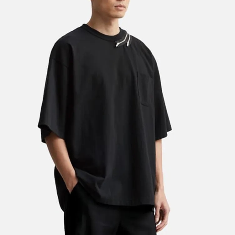 Custom Logo Design Men's 100% Cotton T-shirt Blank Oversized Drop Shoulder Ribbed Crew Neck Blank T-shirt For Men