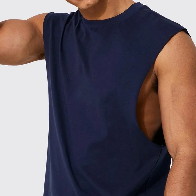 Oem 100% Cotton Custom Made Design Cool Plain Rib Collar Mock Neck Blank Vintage Sleeveless T Shirt For Men