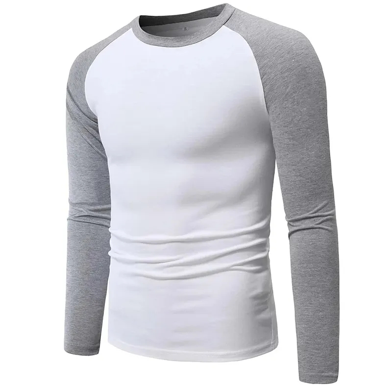 Custom High Quality Men's Crew Neck Long Sleeve T-shirt 100% Cotton Blank Patchwork Long Sleeve T-shirt For Men