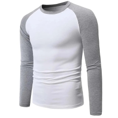 Custom High Quality Men's Crew Neck Long Sleeve T-shirt 100% Cotton Blank Patchwork Long Sleeve T-shirt For Men