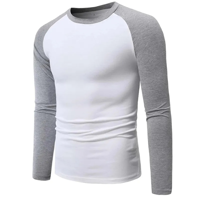 Custom High Quality Men's Crew Neck Long Sleeve T-shirt 100% Cotton Blank Patchwork Long Sleeve T-shirt For Men