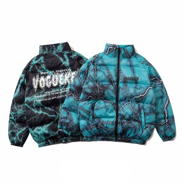 American dark graffiti printed loose cotton jacket street wear hip-hop bread coat cotton jacket