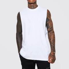 Oem 100% Cotton Custom Made Design Cool Plain Rib Collar Mock Neck Blank Vintage Sleeveless T Shirt For Men