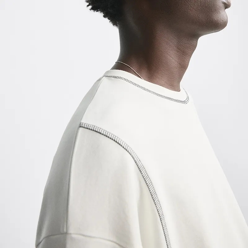 Custom Tshirt Men's 100% Cotton Contrast Trim Tshirt Streetwear Oversized Crewneck Drop Shoulder Heavyweight T Shirt For Men