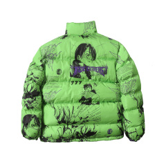 Anime streetwear jacket with all-over printing for men and women, thickened warm cotton jacket