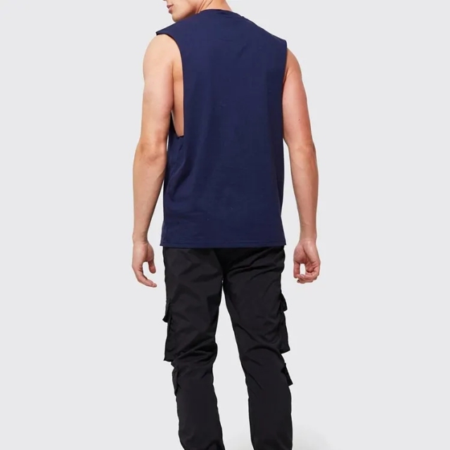 Oem 100% Cotton Custom Made Design Cool Plain Rib Collar Mock Neck Blank Vintage Sleeveless T Shirt For Men