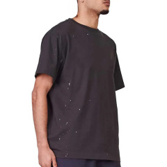 Street Style Custom Logo Desgin Men's 100% Cotton T-shirt Blank Oversized Drop Shoulder Ribbed Crewneck T-shirt For Men