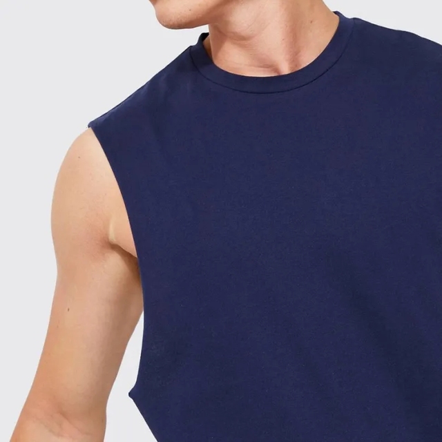 Oem 100% Cotton Custom Made Design Cool Plain Rib Collar Mock Neck Blank Vintage Sleeveless T Shirt For Men