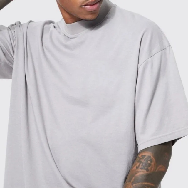 Custom Design Tshirts Men's Cotton Tshirt Streetwear Oversized Rib Crewneck Boxy Heavyweight 300gsm T Shirt For Men