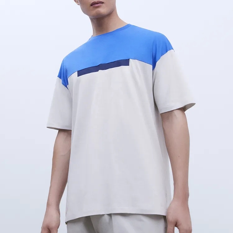 Men's 100% Cotton Blank T Shirts High Quality Oversized Casual Custom Logo Design Drop Shoulder Color Splicing T-shirt For Men