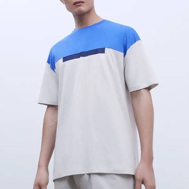 Men's 100% Cotton Blank T Shirts High Quality Oversized Casual Custom Logo Design Drop Shoulder Color Splicing T-shirt For Men