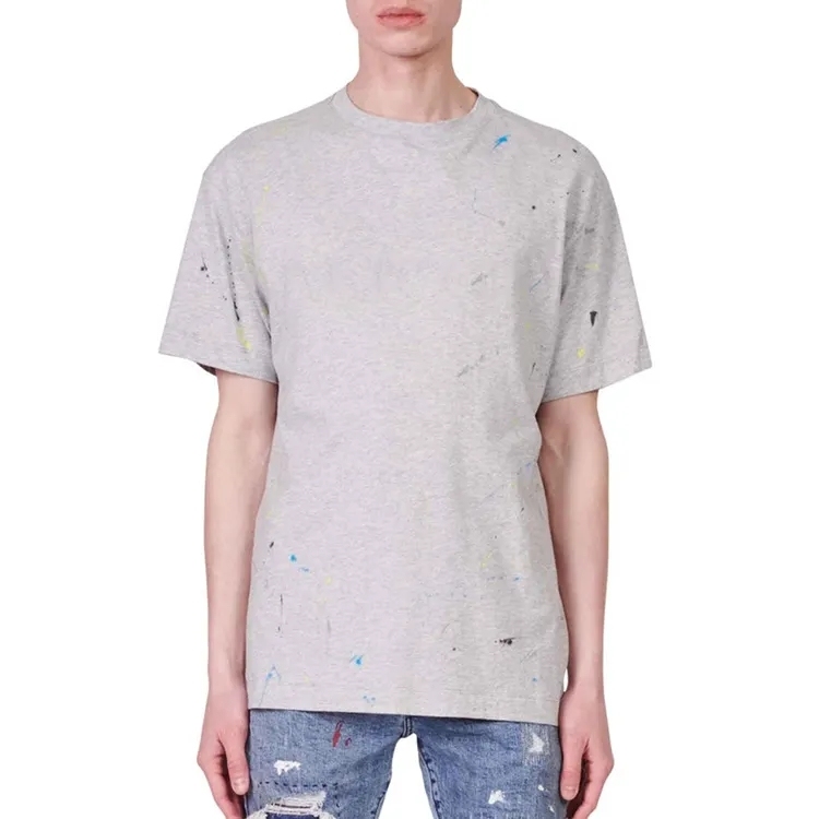 Street Style Custom Logo Desgin Men's 100% Cotton T-shirt Blank Oversized Drop Shoulder Ribbed Crewneck T-shirt For Men