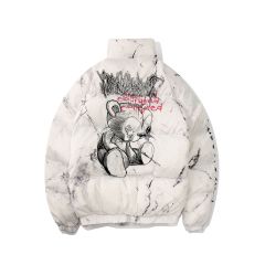 American style dark bear graffiti printed loose cotton jacket high quality streetwear hip-hop bread jacket