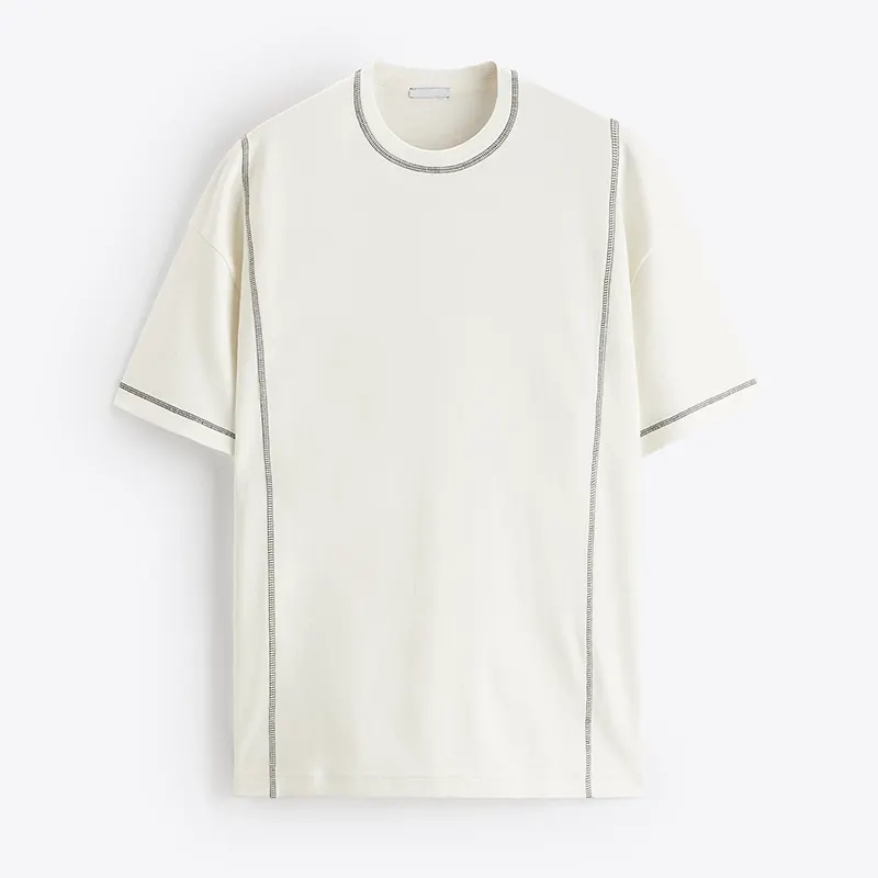 Custom Tshirt Men's 100% Cotton Contrast Trim Tshirt Streetwear Oversized Crewneck Drop Shoulder Heavyweight T Shirt For Men