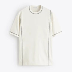 Custom Tshirt Men's 100% Cotton Contrast Trim Tshirt Streetwear Oversized Crewneck Drop Shoulder Heavyweight T Shirt For Men