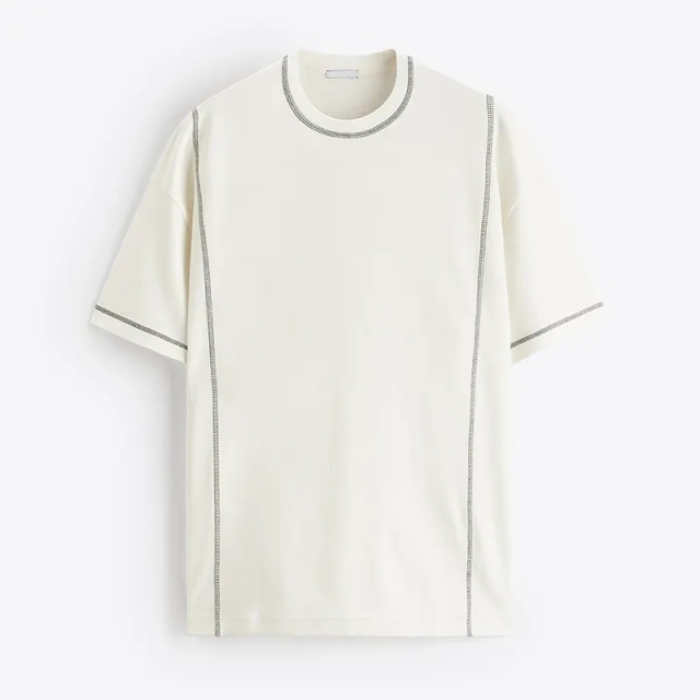 Custom Tshirt Men's 100% Cotton Contrast Trim Tshirt Streetwear Oversized Crewneck Drop Shoulder Heavyweight T Shirt For Men