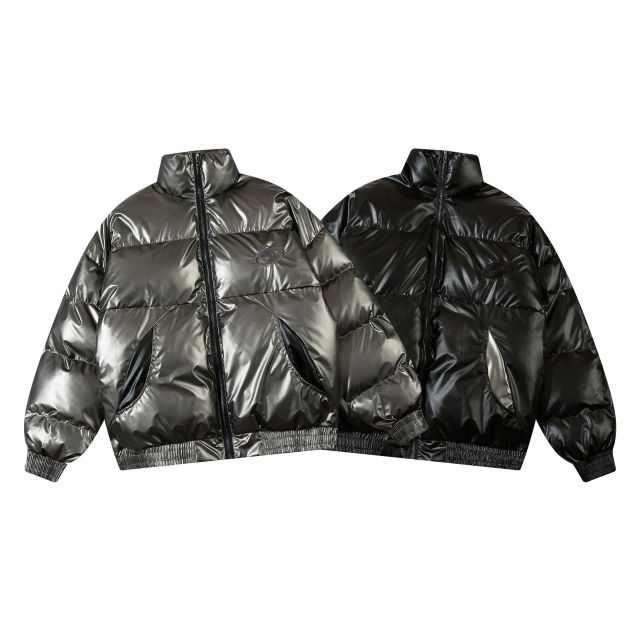 Shiny stand collar down cotton coat men's loose thickened bread coat cotton jacket