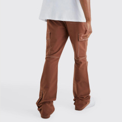 Streetwear Custom Elastic Waist Slim Flare Contrast Stitch Wide Leg Cargo Pants Men