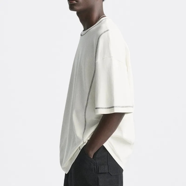 Custom Tshirt Men's 100% Cotton Contrast Trim Tshirt Streetwear Oversized Crewneck Drop Shoulder Heavyweight T Shirt For Men