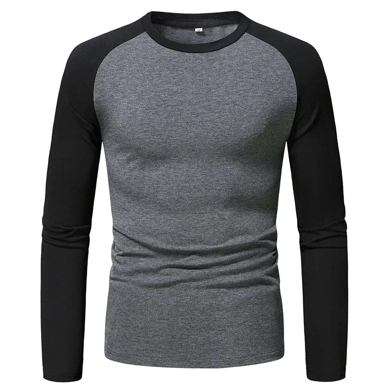 Custom High Quality Men's Crew Neck Long Sleeve T-shirt 100% Cotton Blank Patchwork Long Sleeve T-shirt For Men
