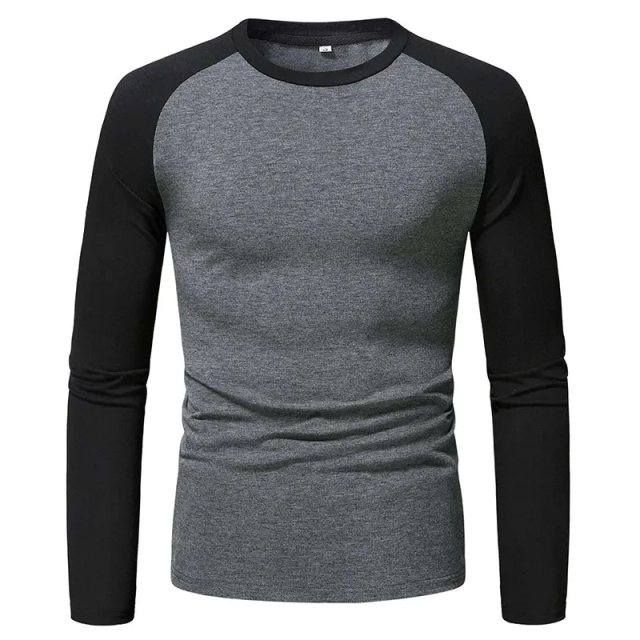 Custom High Quality Men's Crew Neck Long Sleeve T-shirt 100% Cotton Blank Patchwork Long Sleeve T-shirt For Men