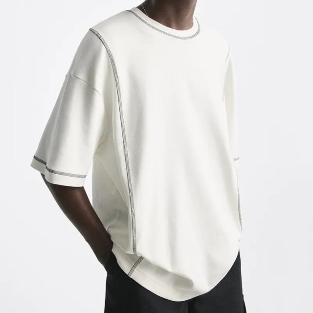 Custom Tshirt Men's 100% Cotton Contrast Trim Tshirt Streetwear Oversized Crewneck Drop Shoulder Heavyweight T Shirt For Men