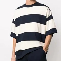 Men's 100% Ringspun Cotton Stripe Jersey Oversized Dropper Shoulder Luxury Quality Plain Streetwear Custom T Shirt