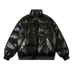 Shiny stand collar down cotton coat men's loose thickened bread coat cotton jacket