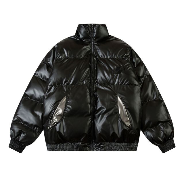 Shiny stand collar down cotton coat men's loose thickened bread coat cotton jacket