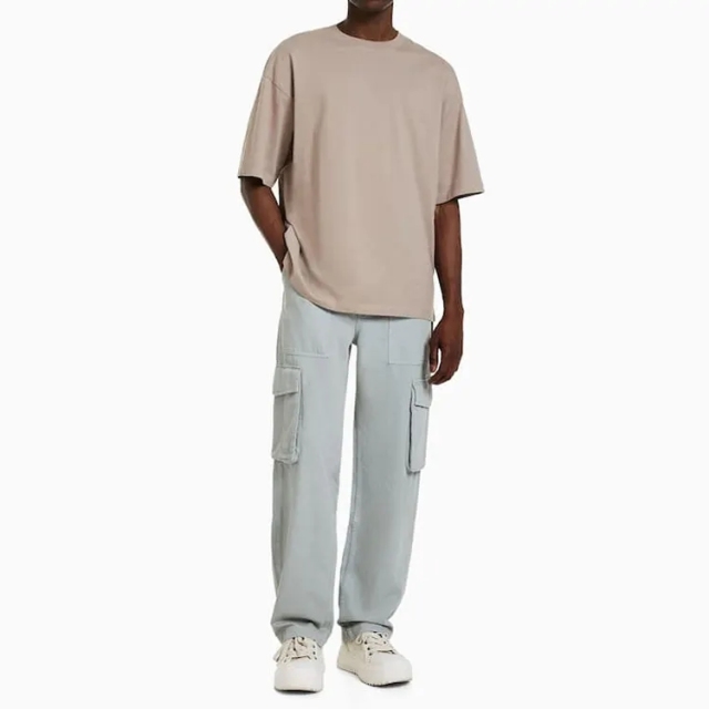 Cotton Twill Pants For Men Patch And Cargo Pockets Wide Leg Pants Customized Color Available