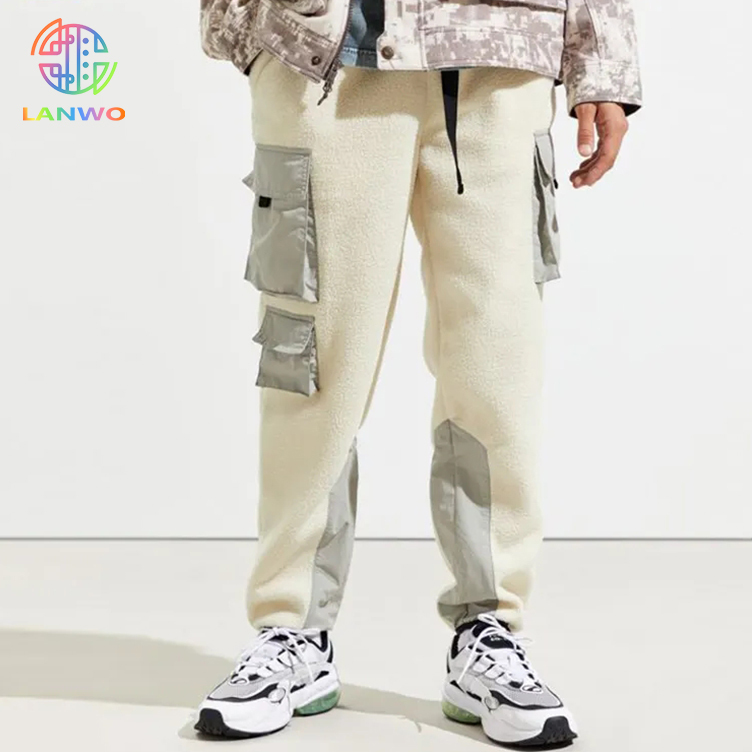 Polar Fleece Fabric Mens Oem Colorblock Pants With Side Cargo Pockets